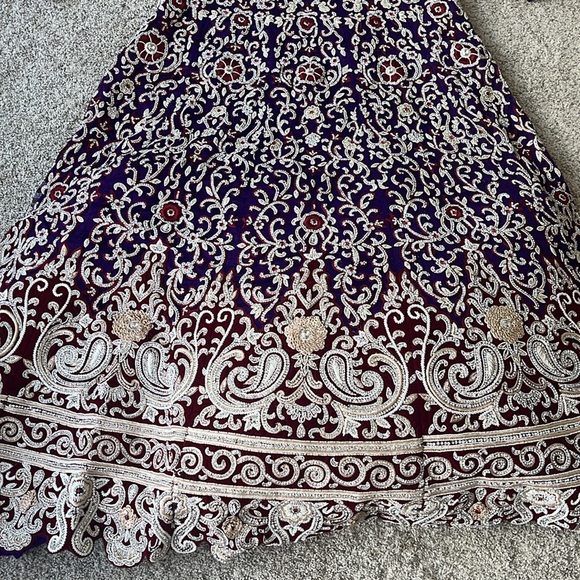 Purple & Red Indian/Pakistani Wedding dress with Swarovski Stone Work and train. - Picture 3 of 16